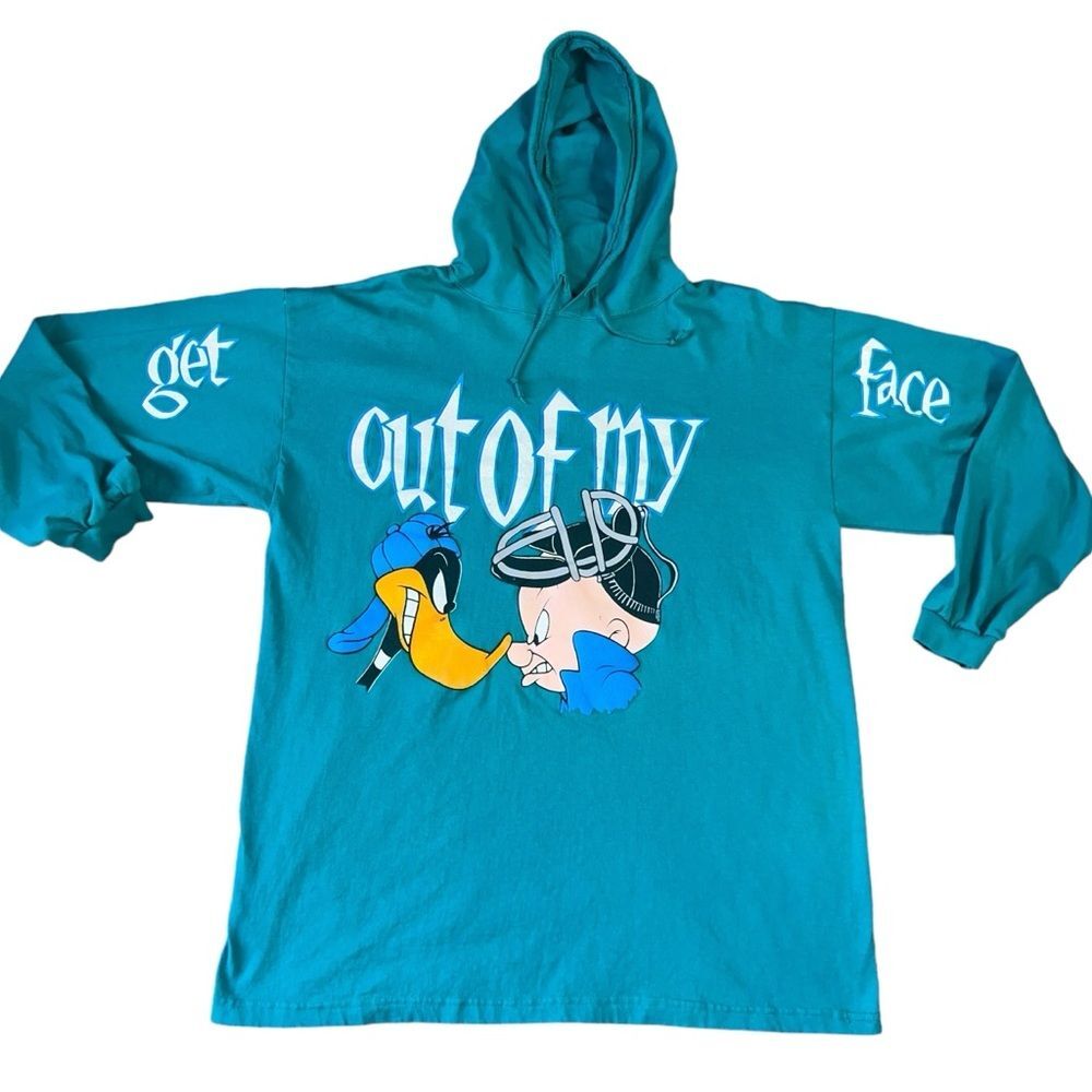 Vintage Looney Tunes Hooded T-Shirt XL Daffy Duck Elmer Fudd Baseball Umpire